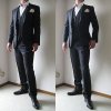 結婚式スーツの着こなし 兵庫県明石市Ｎ様 御友人様の結婚式、披露宴ご出席用 ブラックスリーピーススーツ