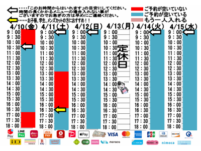 今朝のご予約状況