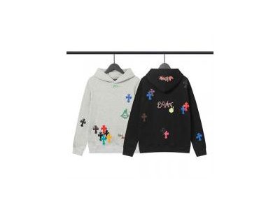 CHROME HEARTS パーカー ミッドナイトブラック&スモークグレー クロス刺繍 クロムハーツ