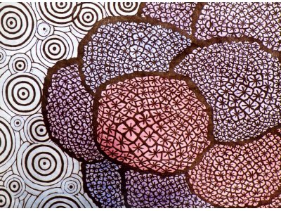 木版画「紫陽花と雨」作品の紹介　１９８７年頃の作品