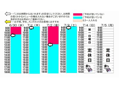 今朝のご予約状況