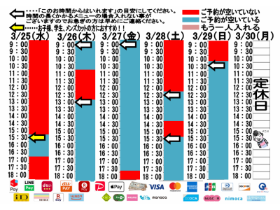 今朝のご予約状況