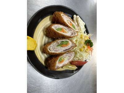 肉野菜巻きカツ定食