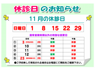 11月の休診日