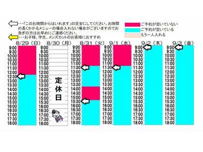 今朝のご予約状況