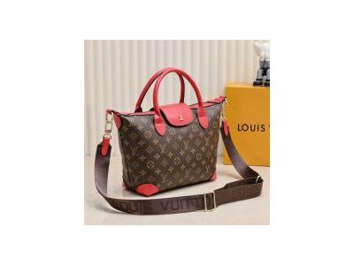 LOUIS VUITTON ハンドバッグ ブラウン モノグラム 赤レザー シンプル 高級感 ルイヴィトン