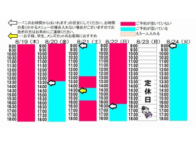 今朝のご予約状況