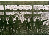 木版画「舞阪漁港Ａ」作品の紹介　１９８６年頃の作品