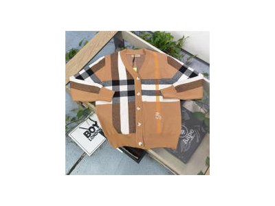 バーバリー カーディガン チェックパターン キャメル 騎士ロゴ リブ編み BURBERRY
