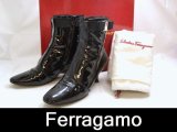 Ferragamo/フェラガモリボンショートブーツ黒7.5