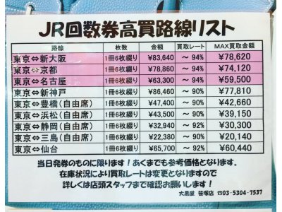 新幹線回数券 高価お買い取り中です！