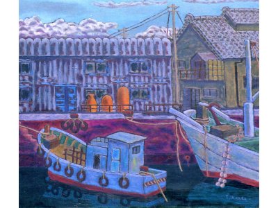 油彩画「三谷漁港」１０号Ｆ　１９９１年頃の作品