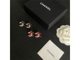 豪華デザイン CHANEL ピアス レッドホワイト CCロゴ ゴールドフレーム シャネル
