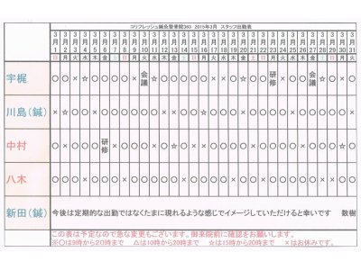 ３月出勤表