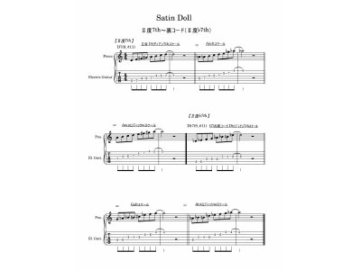 1月のコンボ課題曲「Satin Doll」で作成した資料（CメロGt.タブ譜入り）をご案内します。