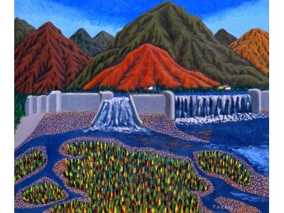 油彩画「ダムの秋」１９８９年頃の作品