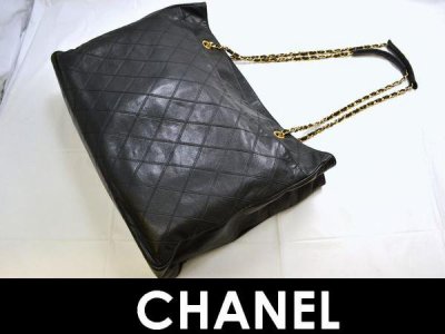 CHANEL/シャネル ラムスキンラージトート黒