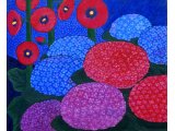 油彩画　「紫陽花と立ち葵」　作品の紹介　　１９８７年頃の作品