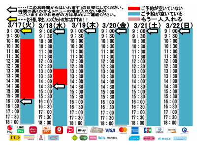 今朝のご予約状況