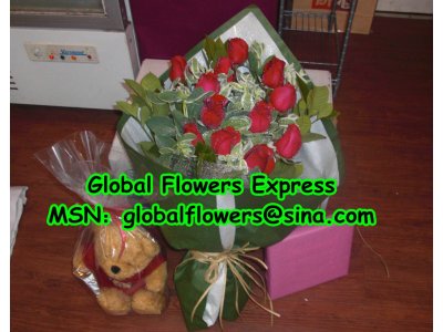 香港赤バラの花束    愛の花束  香港のクリスマスの花束ご注文