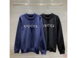 グッチ セーター ダークブルー&チャコール フリンジロゴ刺繍 ラウンドネック GUCCI