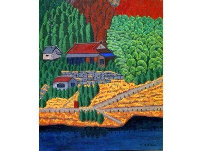 油彩画「湖畔の秋」　１９８９年頃の作品　
