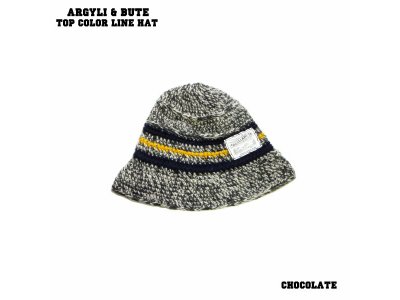 ハンドメイドニットのカラフルハット　ARGYLI & BUTE TOP COLOR LINE HAT