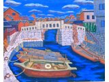 油彩画「舟溜り」３０号Ｆ１９９０年頃の作品