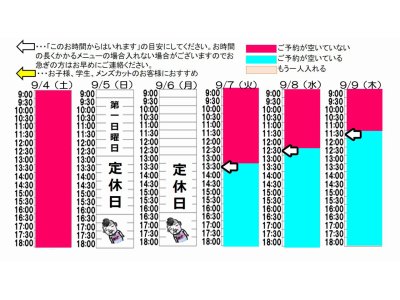 今朝のご予約状況