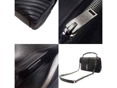 SAINT LAURENT PARIS(サンローランパリ) モノグラム サンローラン サッチェル ミディアム ショルダーバッグ 2WAY ハンドバッグ 斜め掛け 肩掛け Vステッチ キルティングレザー ブラック黒 ガンメタル金具