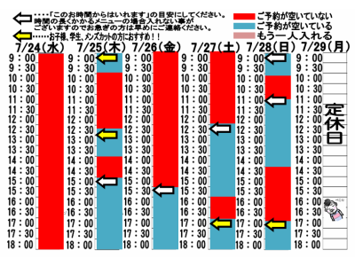 今朝のご予約状況